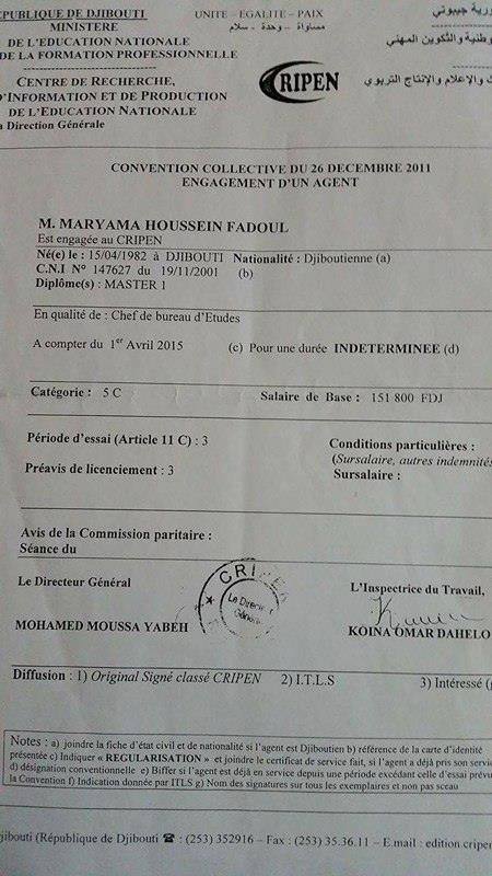 Engagement de Mme Maryama Houssein Fadoul