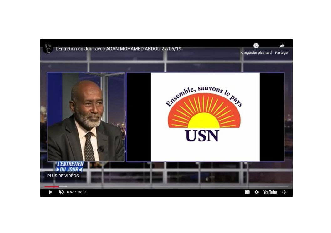Interview du président de l'USN, Adan Mohamed Abdou, sur TéléSud (24-06-19)